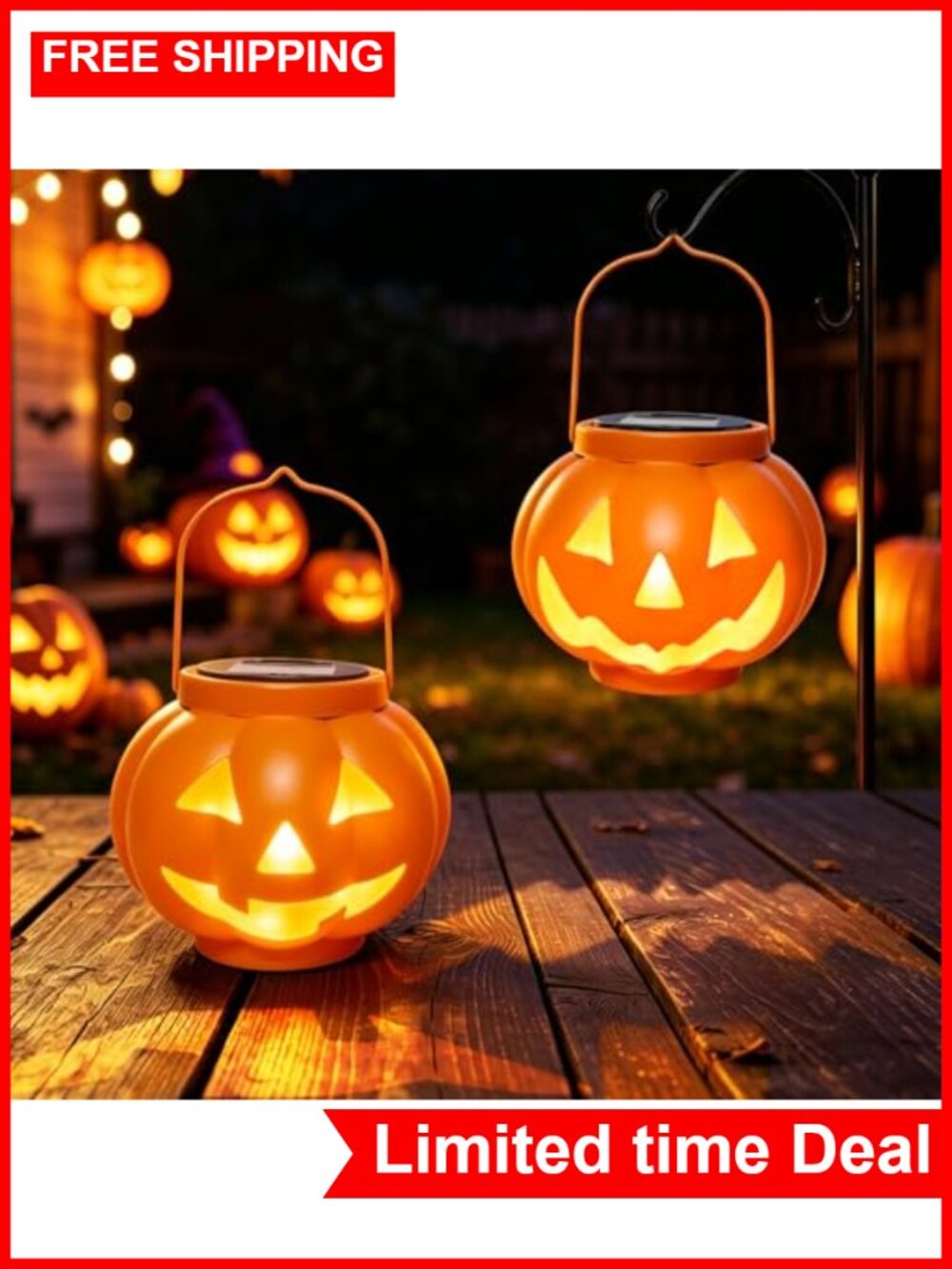 Solar Pumpkin Lantern Halloween Decor, 2 Pack Outdoor Lights